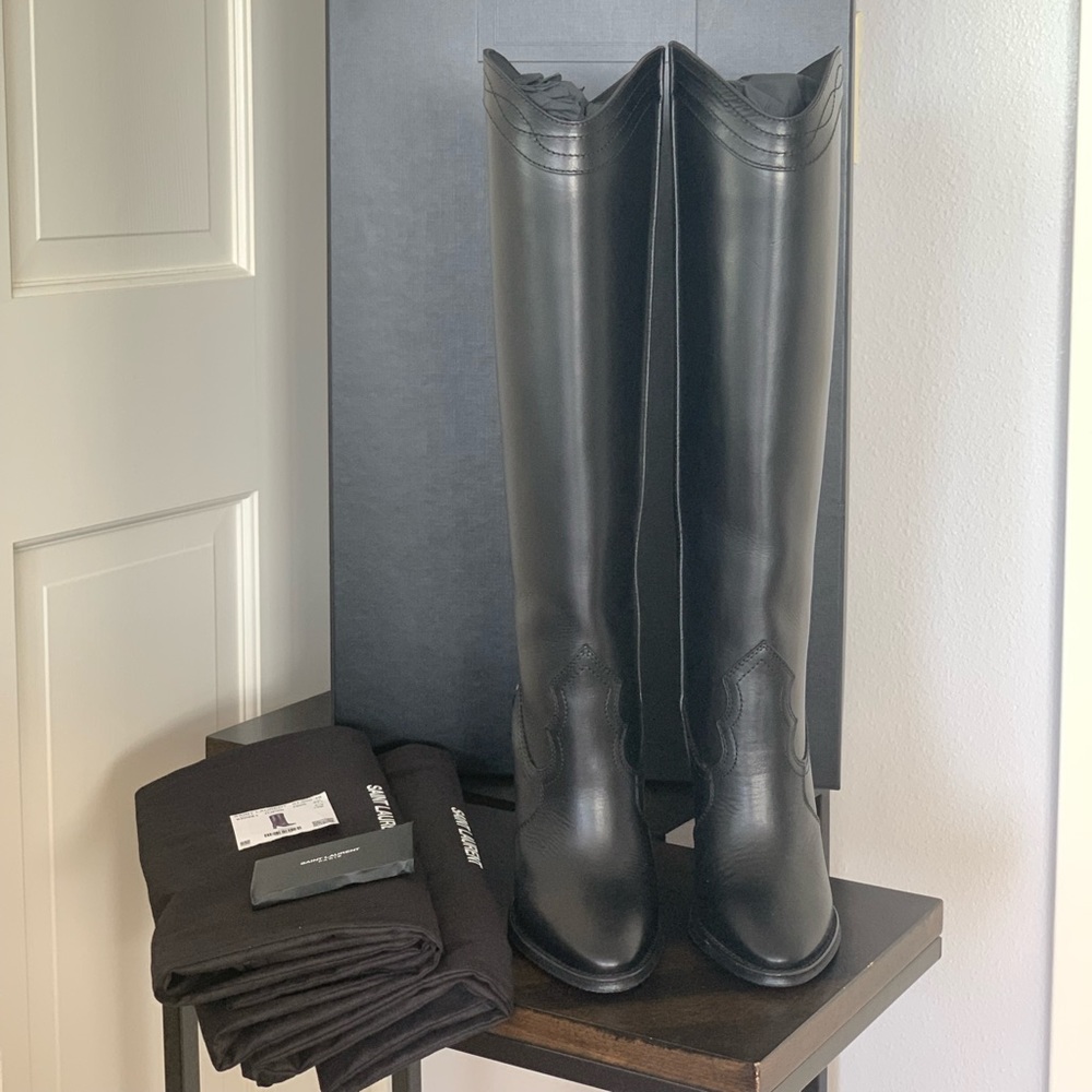 Saint laurent Kate 105 Model Tall Black Leather Boots (Size 37.5)